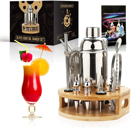 Cocktailshakerset - MixMaster - 16-delig bargereedschap - Roestvrij staal