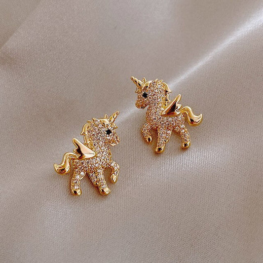 Gouden Eenhoorn Oorbellen - Aurania - Sprankelende Zirkonia Steen - Schattig Sieraad Cadeau