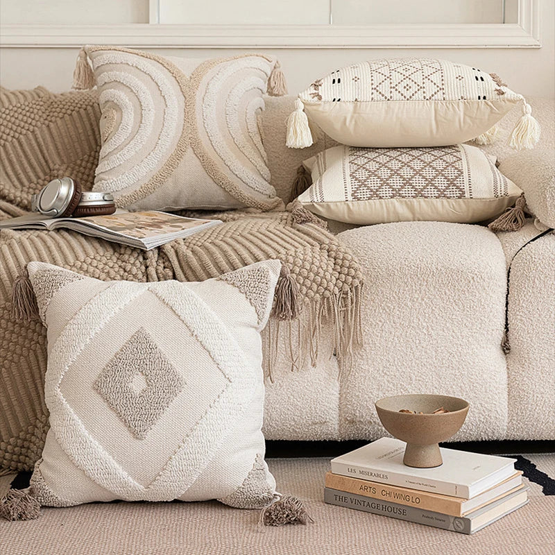Boho Kussenhoes - Tazzura - Zachte Katoenen Stof - Decoratief Kwastjesontwerp