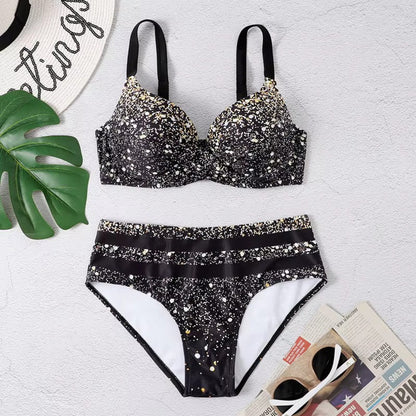Bikini Set - AquaLuxe - Hoge Taille - Bladprint
