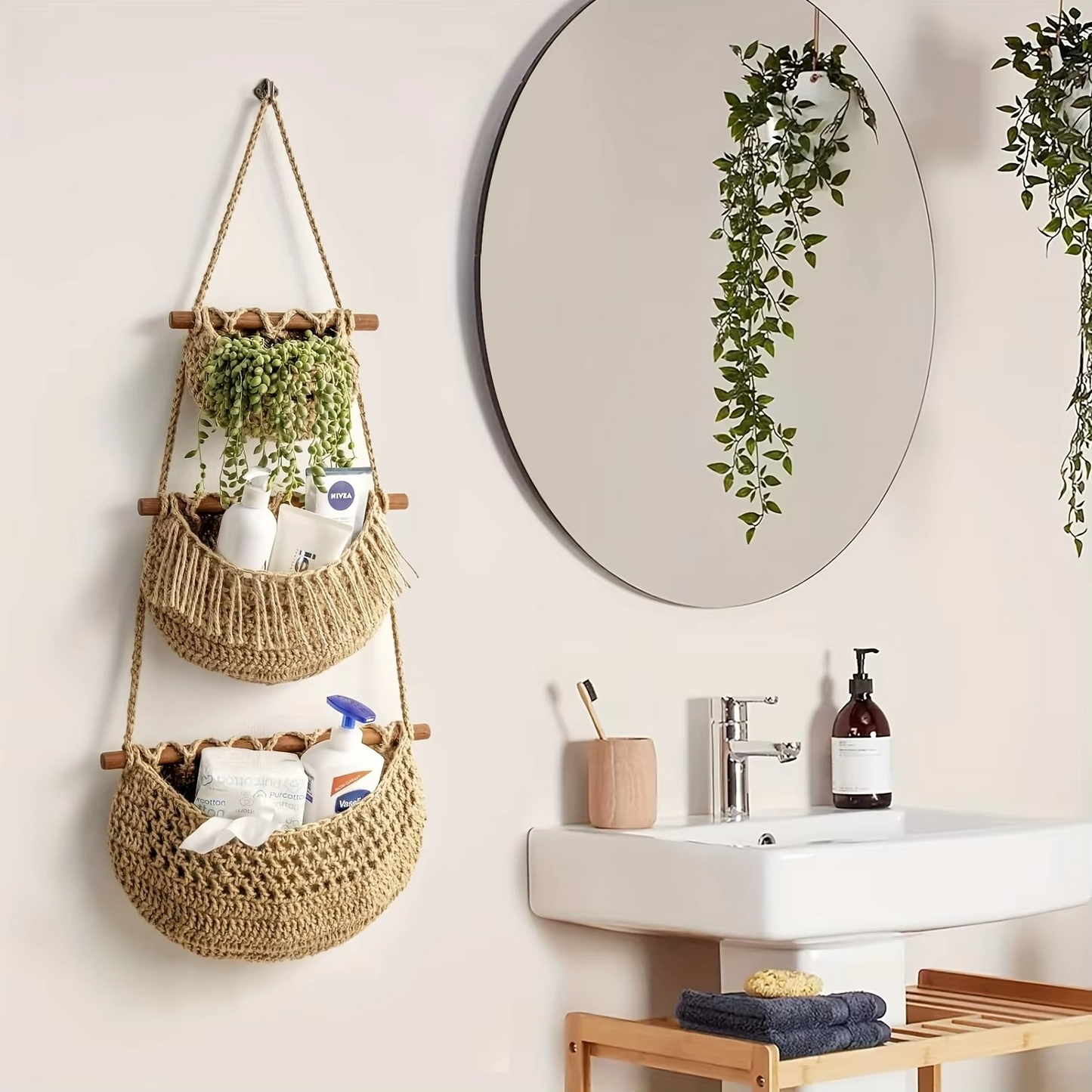 Hanging Mand - OrganizeMax - Handgeweven Jute - Keukenopslag