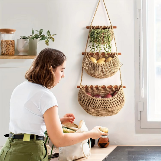 Hanging Mand - OrganizeMax - Handgeweven Jute - Keukenopslag