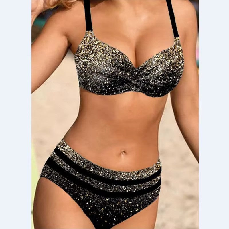 Bikini Set - AquaLuxe - Hoge Taille - Bladprint