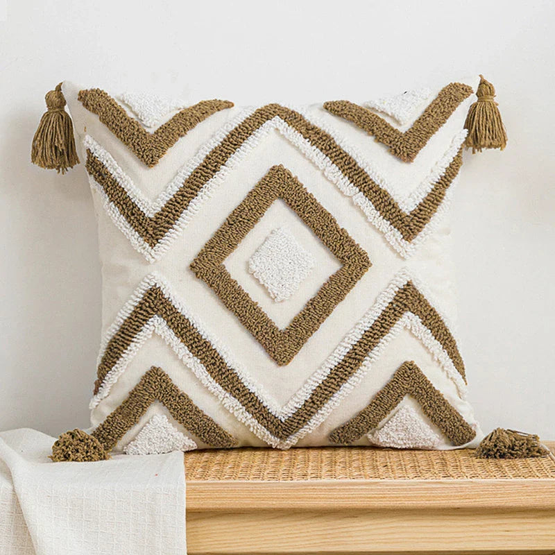 Boho Kussenhoes - Tazzura - Zachte Katoenen Stof - Decoratief Kwastjesontwerp