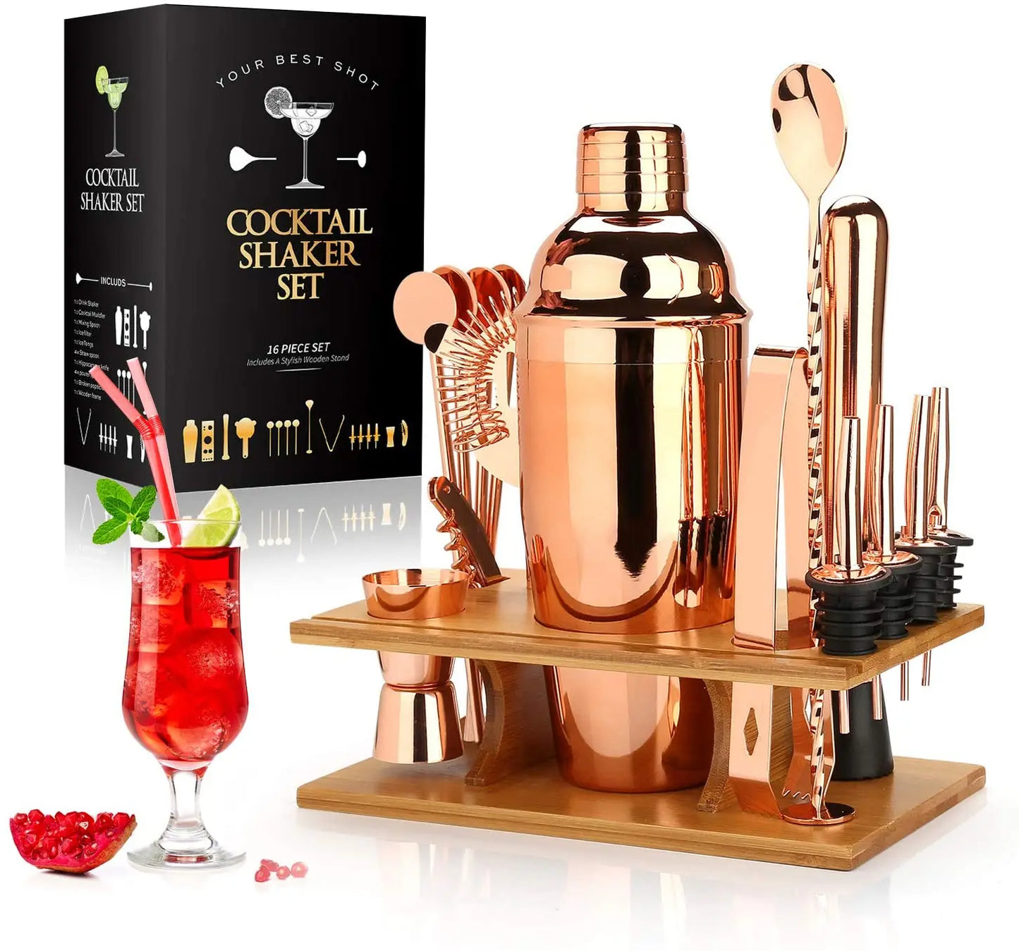 Cocktailshakerset - MixMaster - 16-delig bargereedschap - Roestvrij staal