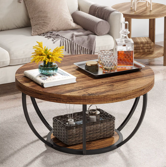 Ronde Salontafel - Furnivo - 2-Lagen Design - Industriële Metalen Frame