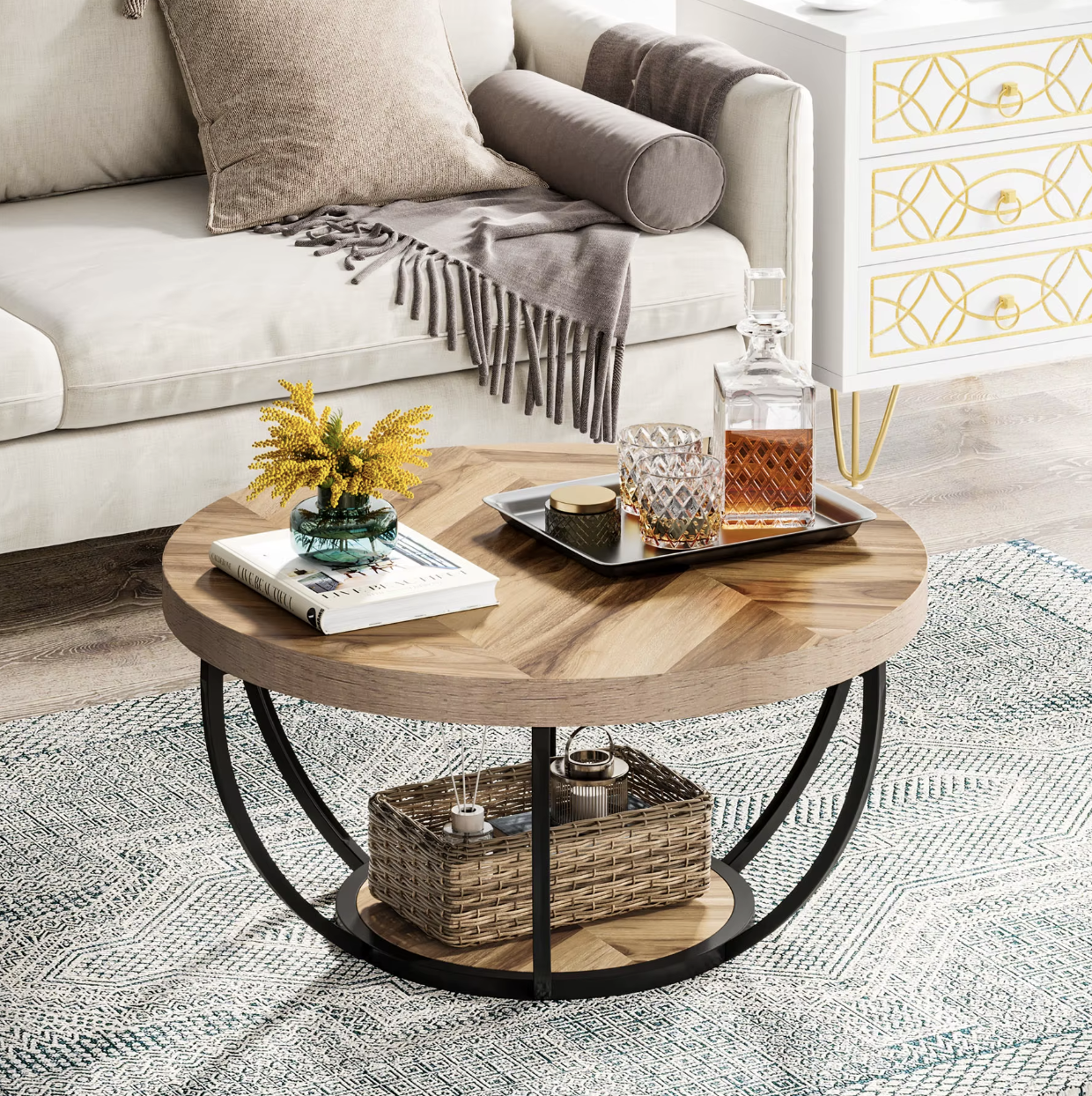 Ronde Salontafel - Furnivo - 2-Lagen Design - Industriële Metalen Frame