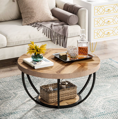 Ronde Salontafel - Furnivo - 2-Lagen Design - Industriële Metalen Frame