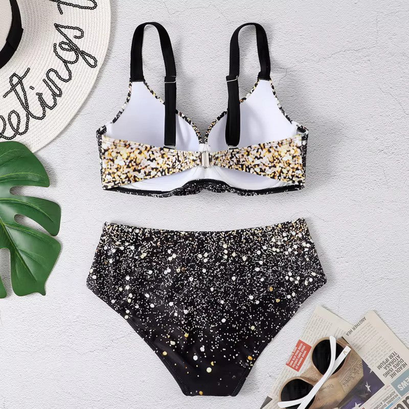 Bikini Set - AquaLuxe - Hoge Taille - Bladprint