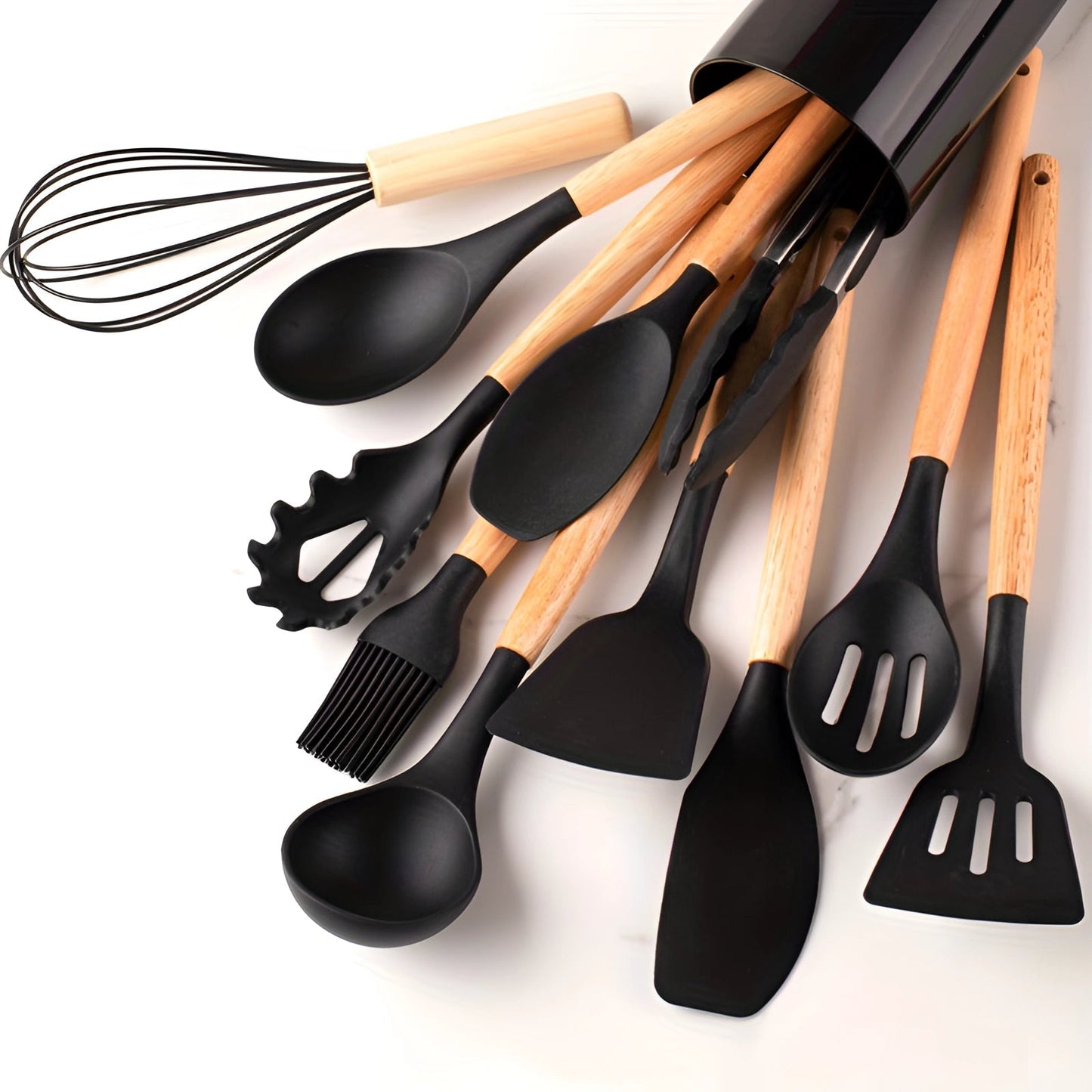 Keukengerei - EcoWare - Siliconen Set - Bamboe Handvatten