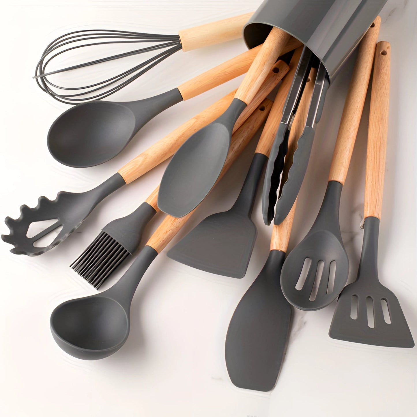 Keukengerei - EcoWare - Siliconen Set - Bamboe Handvatten