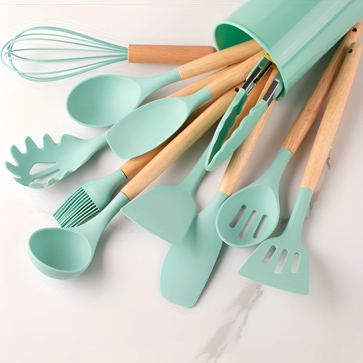 Keukengerei - EcoWare - Siliconen Set - Bamboe Handvatten