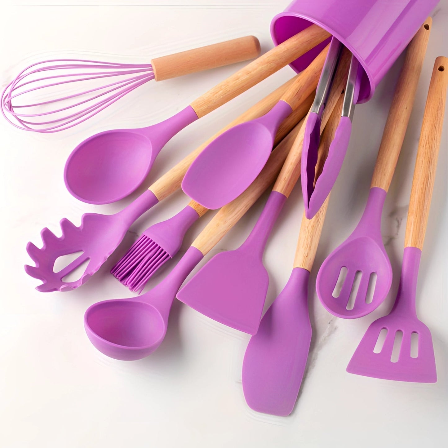 Keukengerei - EcoWare - Siliconen Set - Bamboe Handvatten