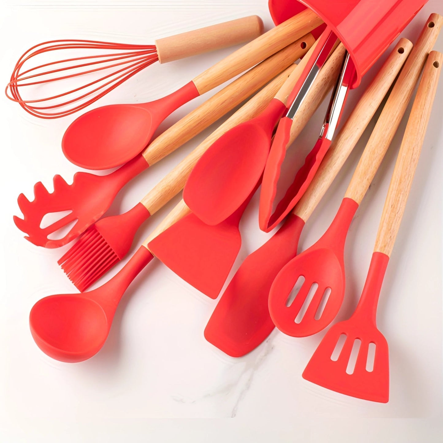 Keukengerei - EcoWare - Siliconen Set - Bamboe Handvatten