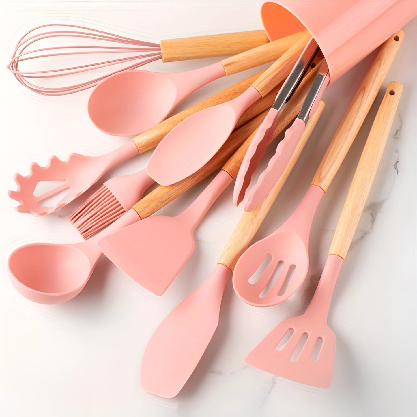 Keukengerei - EcoWare - Siliconen Set - Bamboe Handvatten