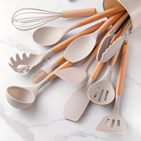 Keukengerei - EcoWare - Siliconen Set - Bamboe Handvatten