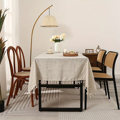 Tafellaken Overtrek - Linvella - Linnen Look Stof - Decoratieve Kwastjes Rand