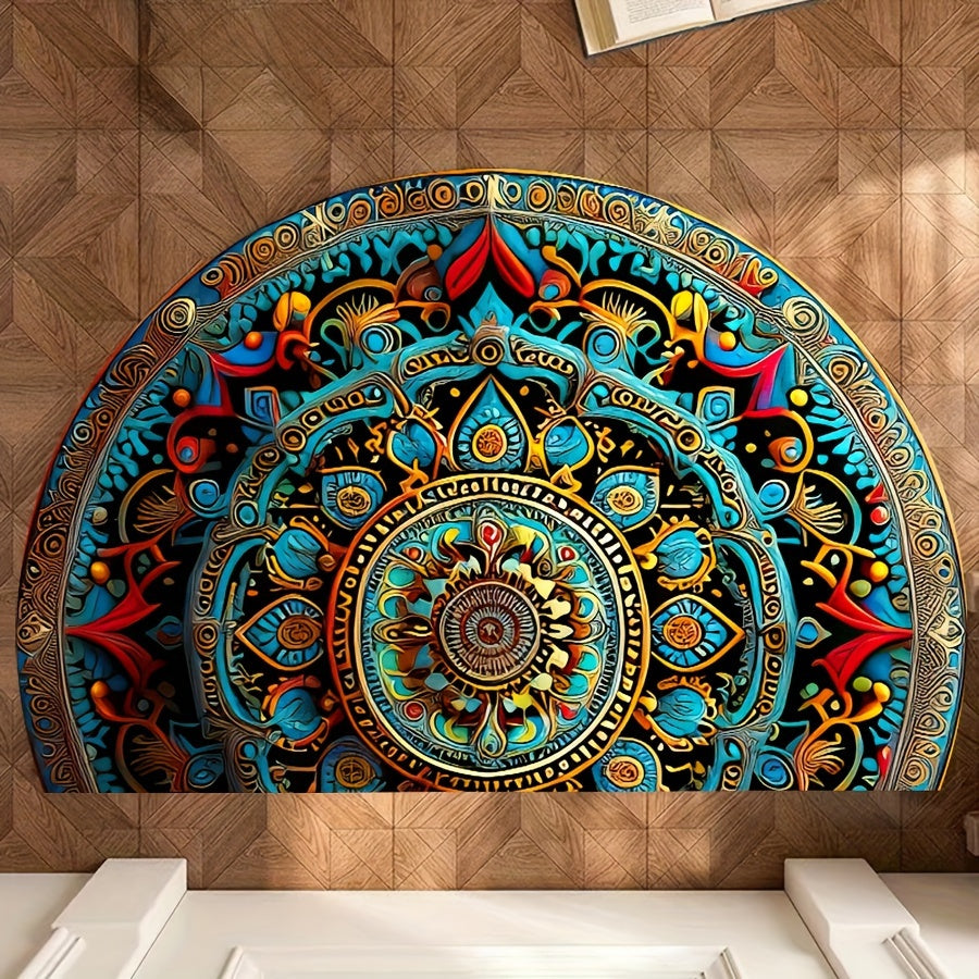 Halfronde Deurmat - Mandovia - Boho Mandala Ontwerp - Antislip Vloerkleed voor de Ingang