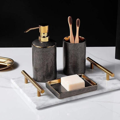 Badkameraccessoires Set - Luxura - Keramische Dispenser - Gouden Details
