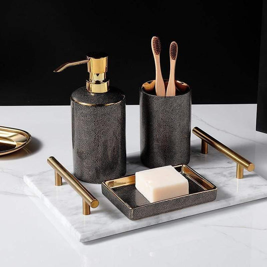 Badkameraccessoires Set - Luxura - Keramische Dispenser - Gouden Details