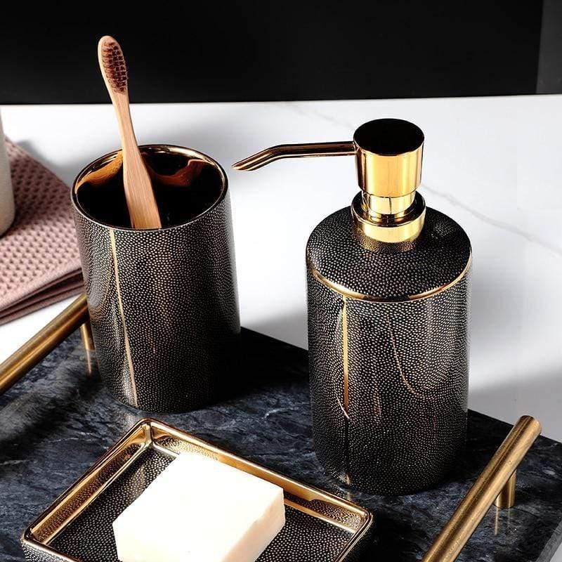 Badkameraccessoires Set - Luxura - Keramische Dispenser - Gouden Details