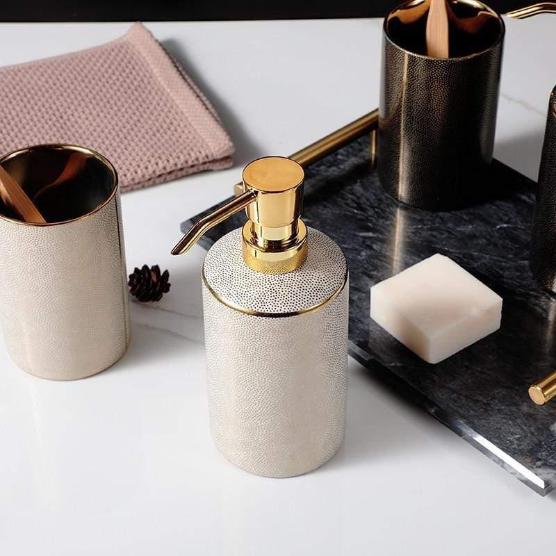 Badkameraccessoires Set - Luxura - Keramische Dispenser - Gouden Details