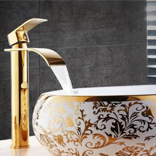 Badkraan - LuxeFlow - Messing Gouden Afwerking - Watervalontwerp