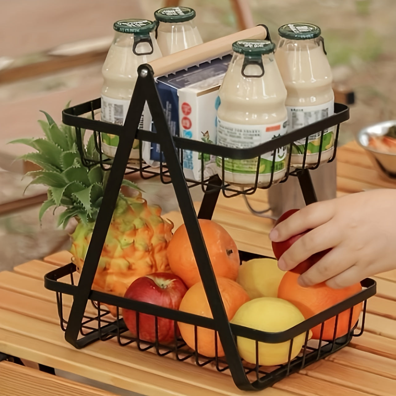 Fruit- en Groentemand - Harvest - Metalen Design - Houten Handvat
