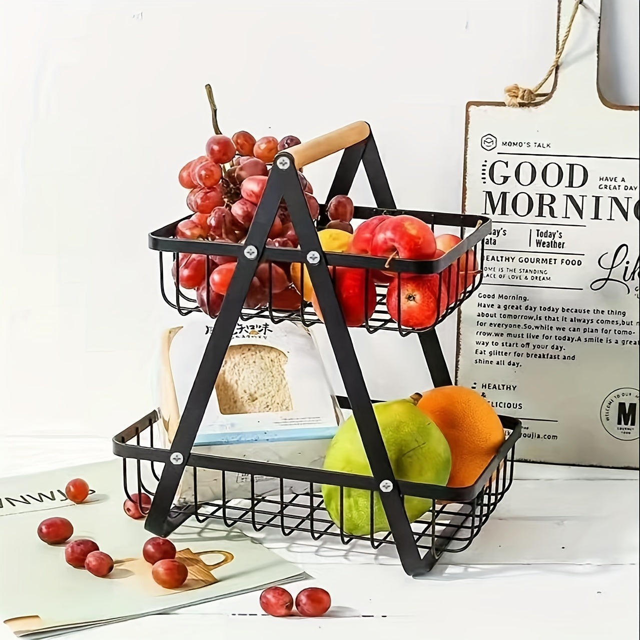 Fruit- en Groentemand - Harvest - Metalen Design - Houten Handvat