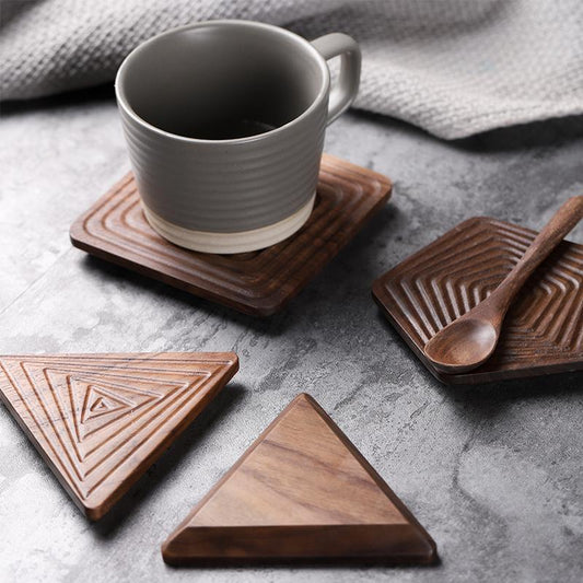Houten Onderzetters - WoodCraft - Premium Walnoot - Unieke Vormen