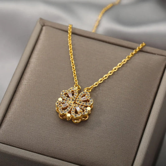 Hartketting - LoveCharm - Geluks Klavertje - Sprankelende Zirkonen