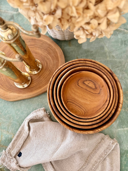 Teak Kom Set - WoodCraft - Handgemaakt Ontwerp - Nesting Stijl
