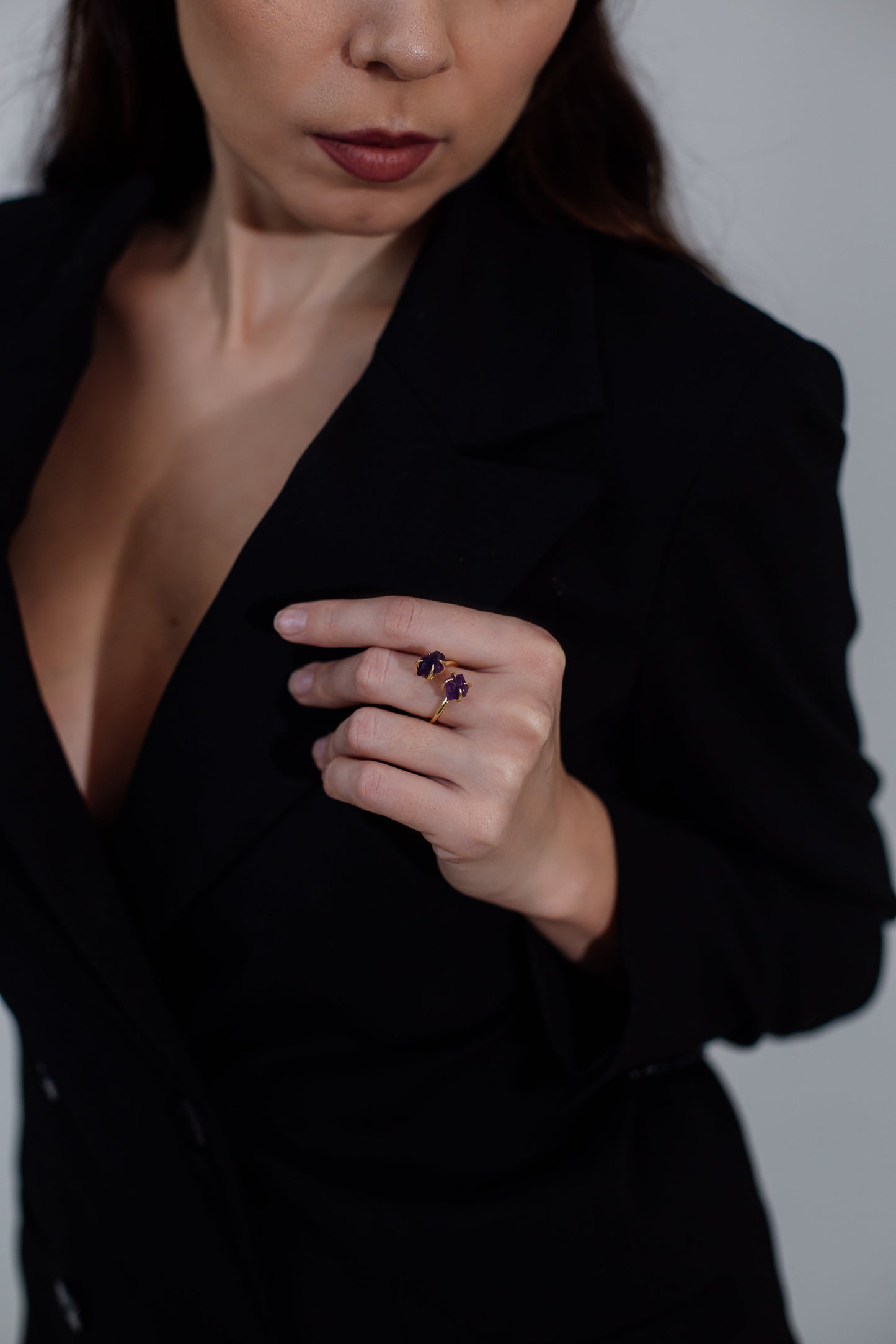 Verstelbare Ring - GemAura - Ruwe Steen - Amethist & Kwarts