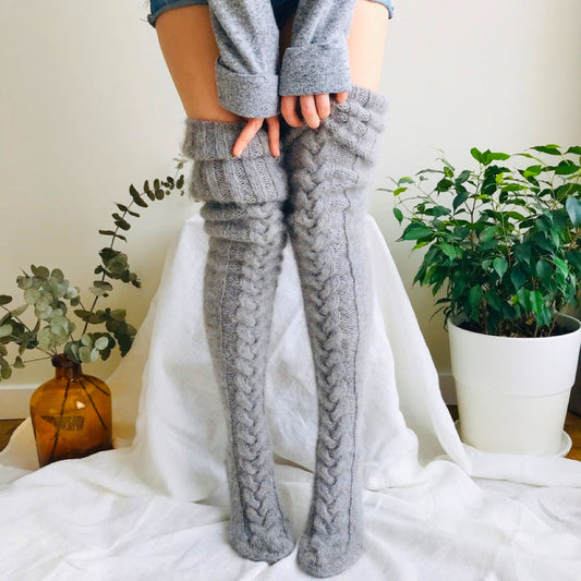 Winter Sokken - CozyWeave - Gevlochten Patroon - Tot de Dij